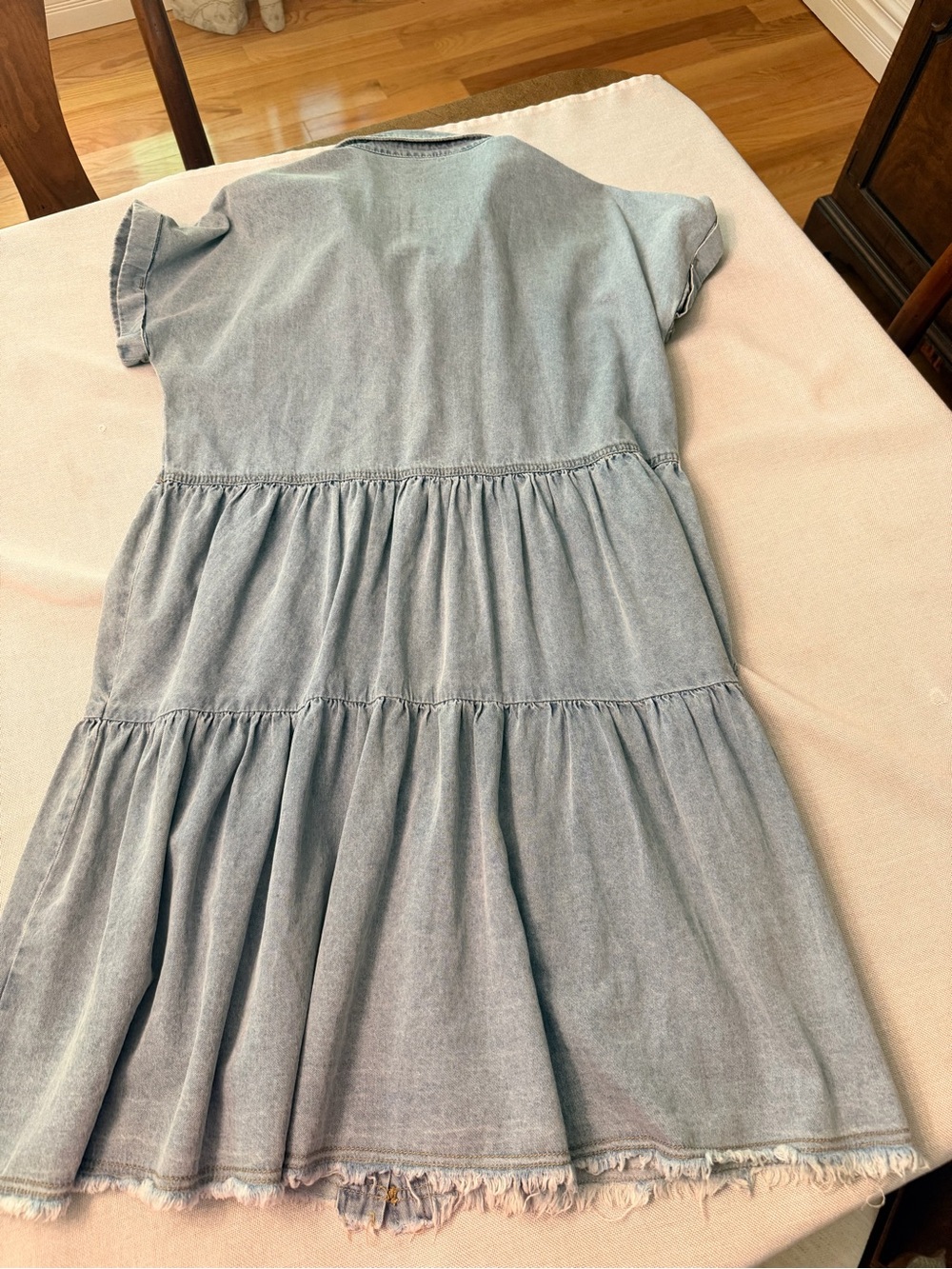 Light Blue Denim Button-Up Tiered Dress - Picture 2 of 6